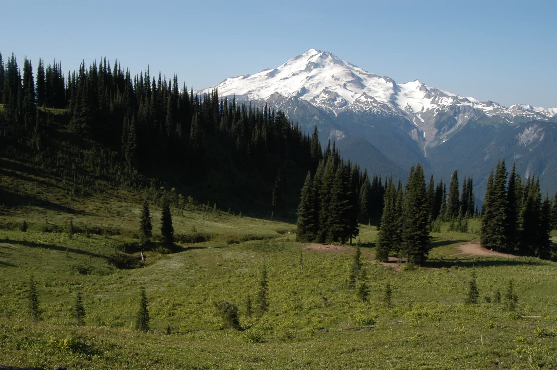 Glacier Peak with glaciers visible from Image Lake in the Glacier Peak Wilderness, Mount Baker-Snoqualmie National Forest, Washington