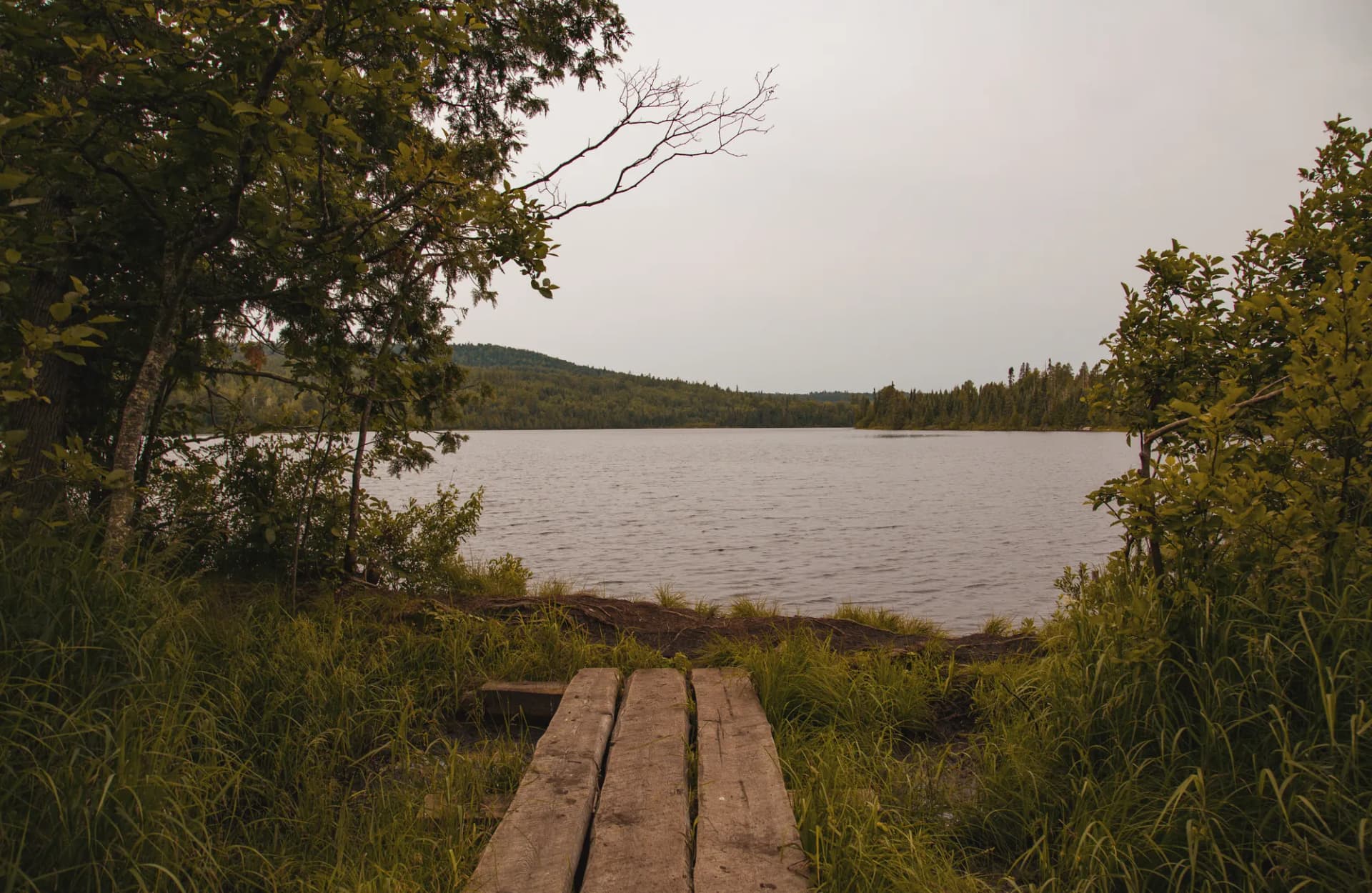 Canoe portage on Bower Trout Lake in the Boundary Waters Canoe Area Wilderness, Superior National Forest, Minnesota